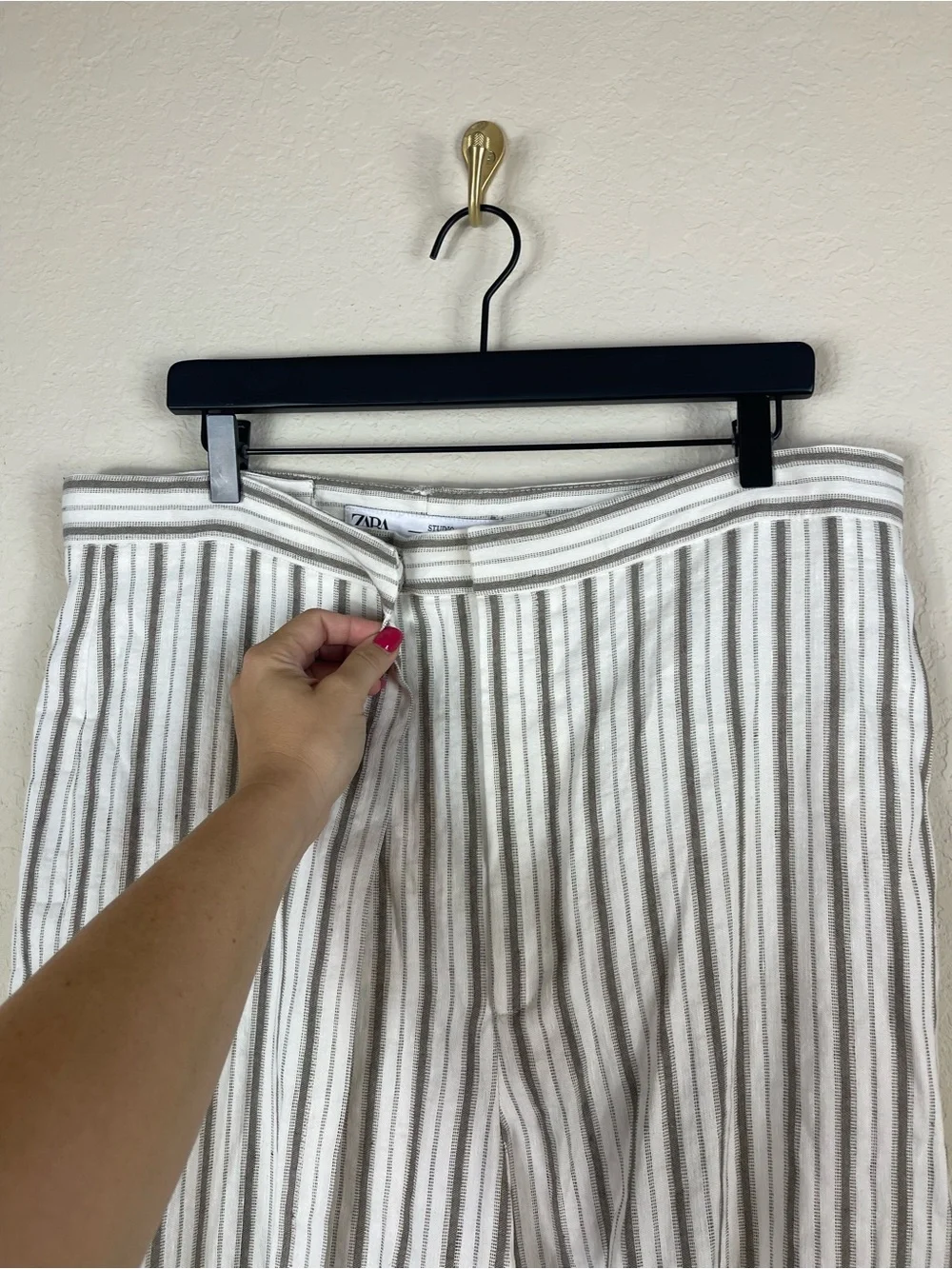 Zara Studio Linen Striped Wide Leg Wrap Trouser Pants Size XL NWT